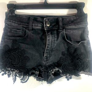 American Eagle black hi rise shortie super stretch X shorts size 0 AE juniors